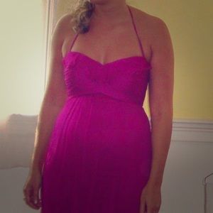 Amsale Hot Pink Floor length 100% silk dress G425C